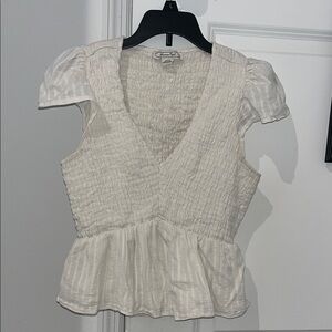 American Eagle Outfitters Cream V-Neck Blouse